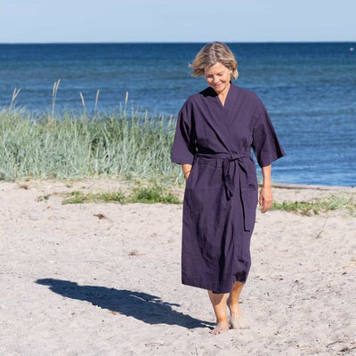Kimono i lin og bomull - blå