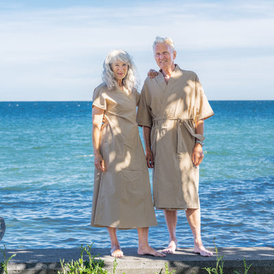 Kimono i lin og bomull - sandfarget