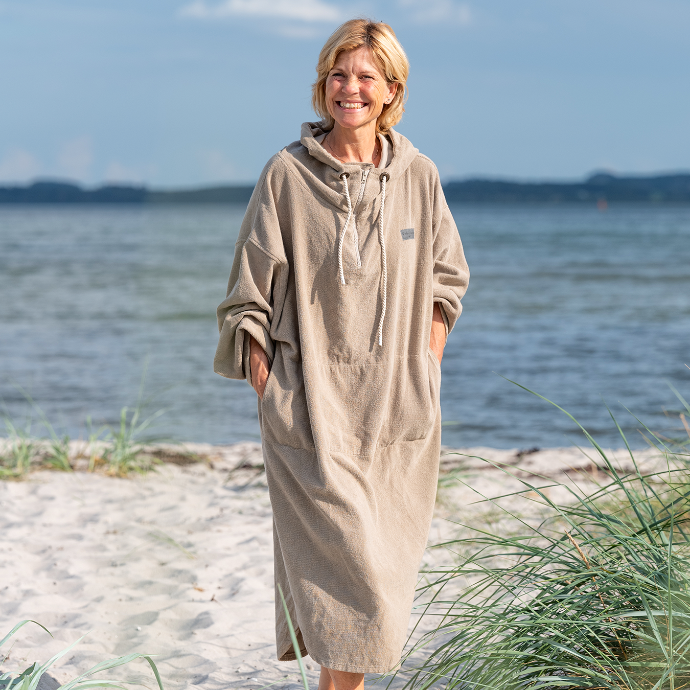 Badeponcho Skagen for voksne - Sandfarget